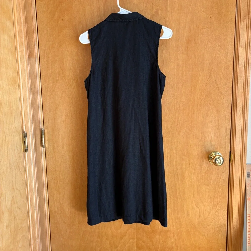 Garnet Hill Shirt Dress 8 Black 100% European Linen Sleeveless Button Down - Picture 2 of 7